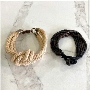Set of 2 Bracelets Knot Roped & Black Beaded